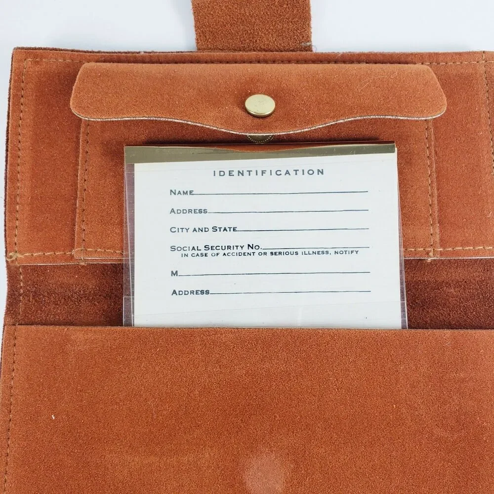 Vtg Camel Tan Suede Wallet Pocket Book Gold Tone Accents Pocket Book Retro 70s